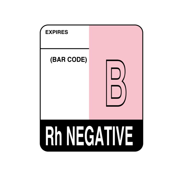 Label, B Rh Negative 2" x 1-5/8" White w/Pink & Black